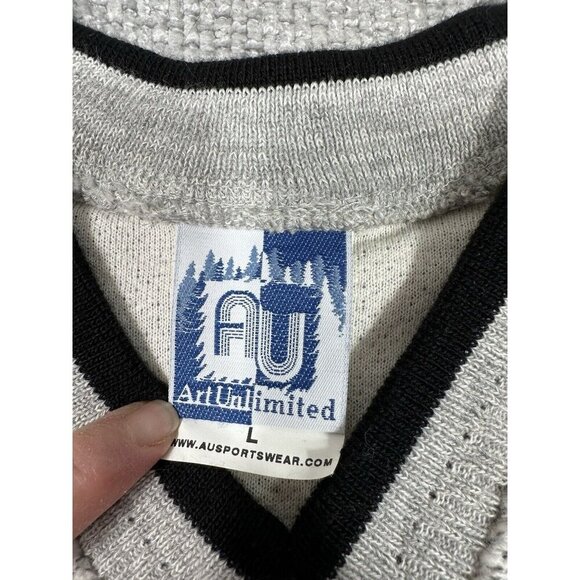 Art Unlimited Sweater shirt Mens Large Gray Aztec Nub Wolf Sweatshirt V Neck - Picture 9 of 13